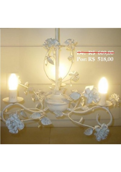 Lustre colonial flores em ferro 3 lampadas